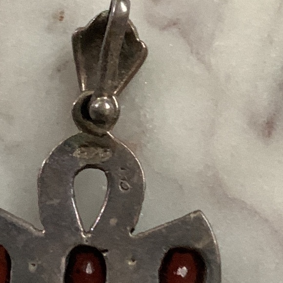 Vintage Sterling Silver  Filigree Cross Pendant with Garnet Stone - Picture 9 of 16